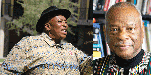 Giants in African literature and Africa Studies (l-r) Dr Zakes Mda and Prof Molefi Kete Asante awarded honorary doctorates at the July 2022 graduations at Wits University.